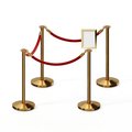 Montour Line Stanchion Post & Rope Kit Pol.Brass, 4FlatTop 3RedRope 8.5x11V Sign C-Kit-3-PB-FL-1-Tapped-1-8511-V-3-PVR-RD-PB